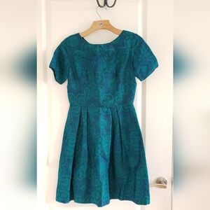 Vintage 1950s raw silk peacock green dress size 2